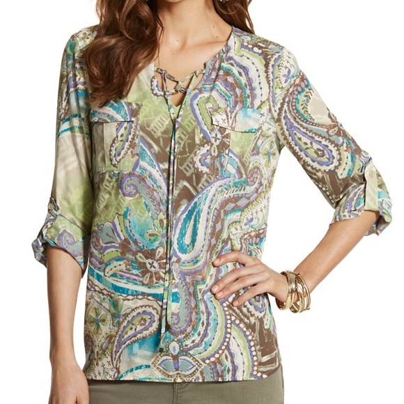Chico's Tops - SOLD-Chico’s Paisley Tie Neck Tunic